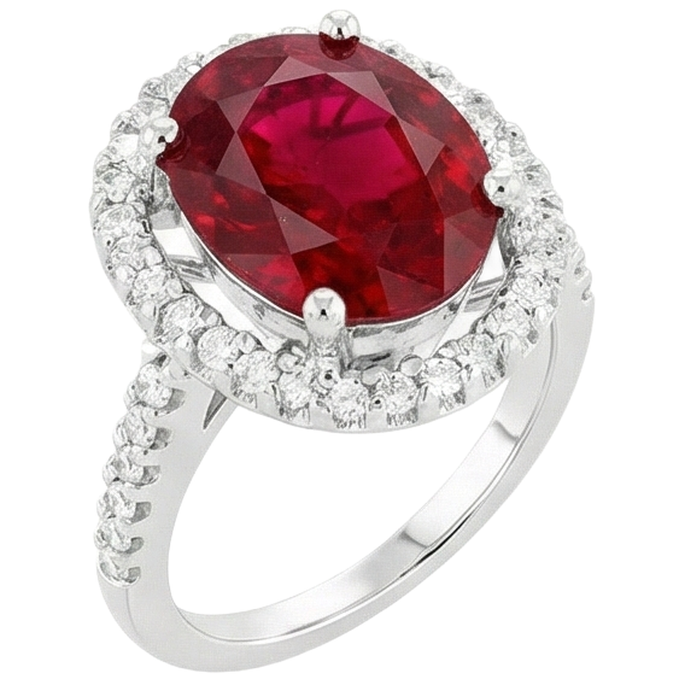 Solitaire With Accent 7 Ct. Ruby IGI CERTIFIED And Diamonds Ring White Gold 14K