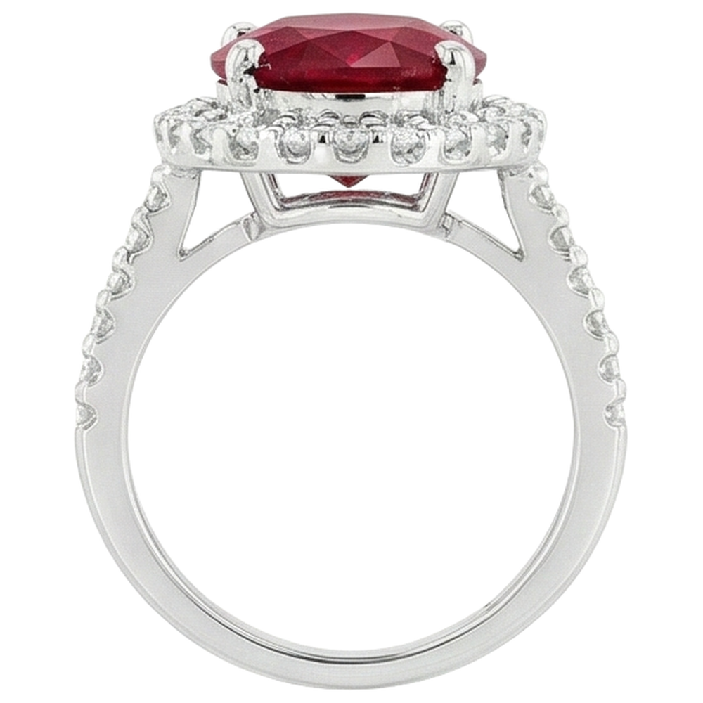 Solitaire With Accent 7 Ct. Ruby IGI CERTIFIED And Diamonds Ring White Gold 14K