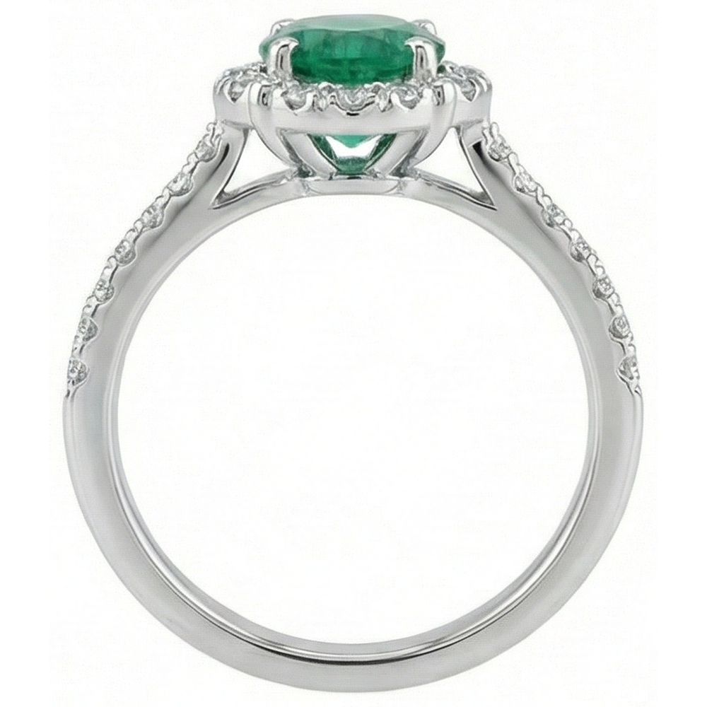 Solitaire With Accents 3.40 Ct Green Emerald GIA And Natural Earth Mined Diamonds Ring White Gold 14K