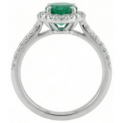 Solitaire With Accents 3.40 Ct Green Emerald GIA And Natural Earth Mined Diamonds Ring White Gold 14K