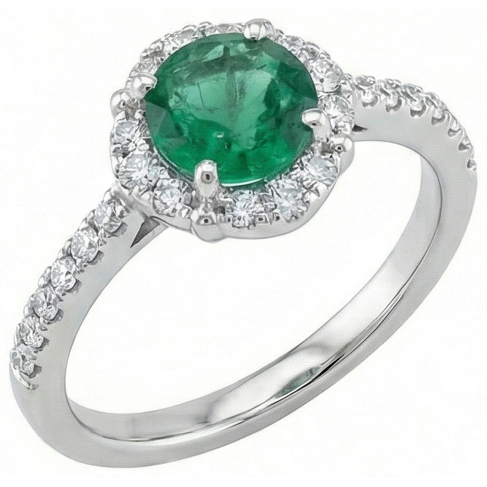 Solitaire With Accents 3.40 Ct Green Emerald GIA And Natural Earth Mined Diamonds Ring White Gold 14K