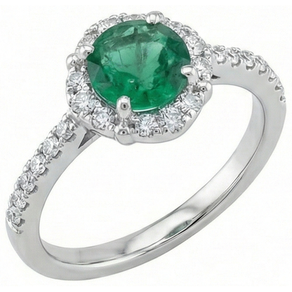 Solitaire With Accents 3.40 Ct Green Emerald GIA And Natural Earth Mined Diamonds Ring White Gold 14K