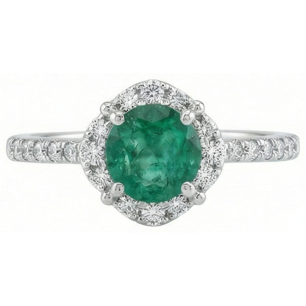 Solitaire With Accents 3.40 Ct Green Emerald GIA And Natural Earth Mined Diamonds Ring White Gold 14K