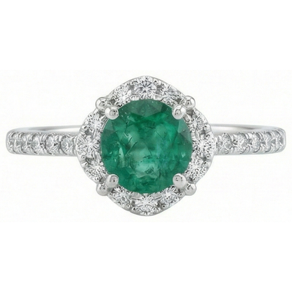 Solitaire With Accents 3.40 Ct Green Emerald GIA And Natural Earth Mined Diamonds Ring White Gold 14K