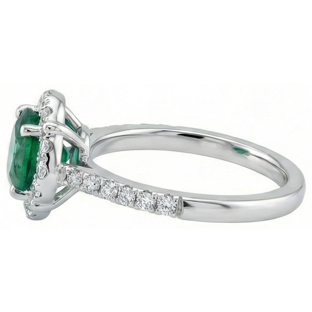 Solitaire With Accents 3.40 Ct Green Emerald GIA And Natural Earth Mined Diamonds Ring White Gold 14K