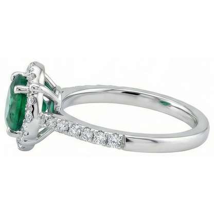 Solitaire With Accents 3.40 Ct Green Emerald GIA And Natural Earth Mined Diamonds Ring White Gold 14K