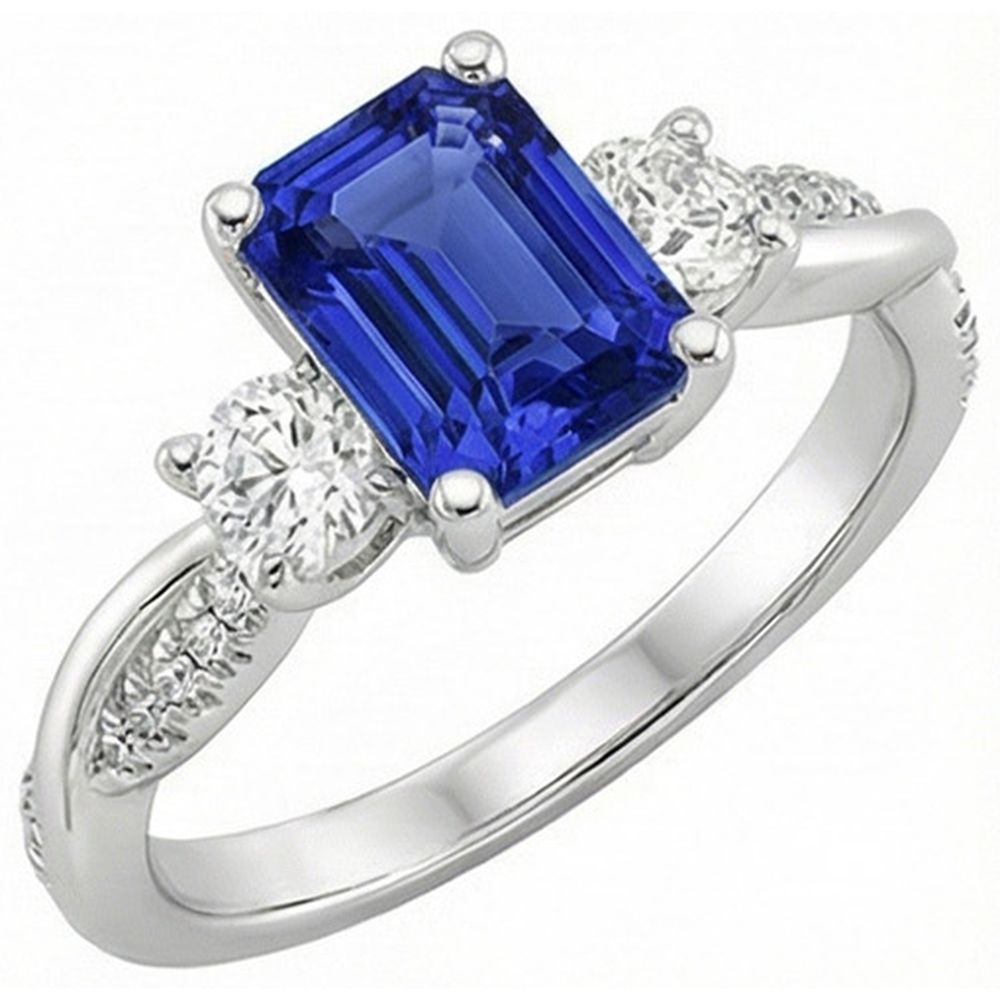 Natural Real ( Not Lab Grown )  Solitaire With Accents 3 Stone Ring Blue Sapphire 4.25 Carats