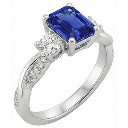 Natural Real ( Not Lab Grown )  Solitaire With Accents 3 Stone Ring Blue Sapphire 4.25 Carats