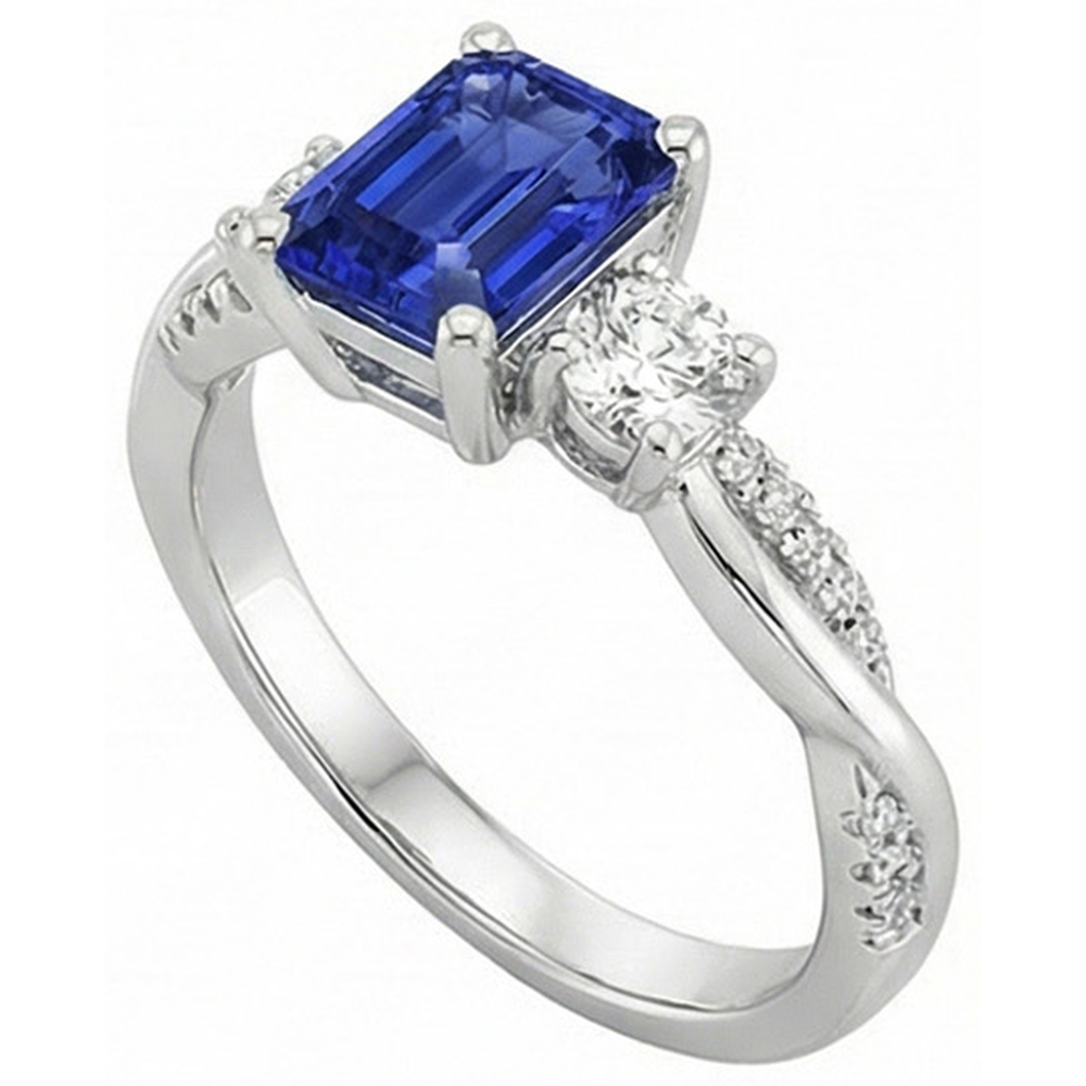 Natural Real ( Not Lab Grown )  Solitaire With Accents 3 Stone Ring Blue Sapphire 4.25 Carats