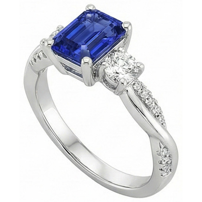 Natural Real ( Not Lab Grown )  Solitaire With Accents 3 Stone Ring Blue Sapphire 4.25 Carats