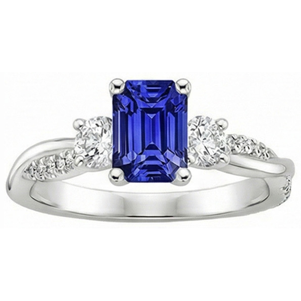 Natural Real ( Not Lab Grown )  Solitaire With Accents 3 Stone Ring Blue Sapphire 4.25 Carats