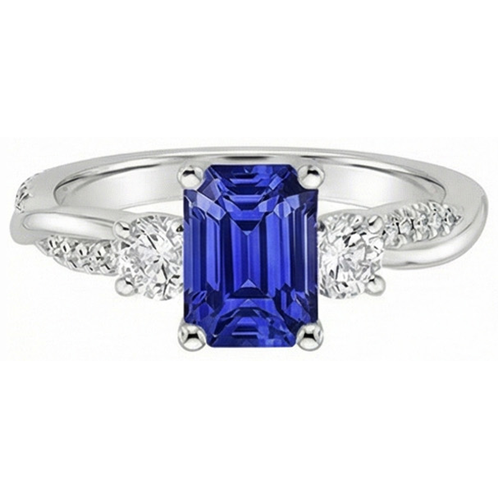 Natural Real ( Not Lab Grown )  Solitaire With Accents 3 Stone Ring Blue Sapphire 4.25 Carats
