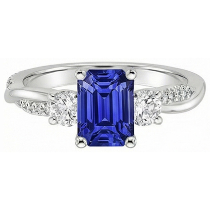 Natural Real ( Not Lab Grown )  Solitaire With Accents 3 Stone Ring Blue Sapphire 4.25 Carats