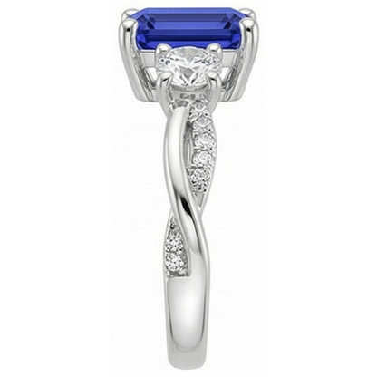 Natural Real ( Not Lab Grown )  Solitaire With Accents 3 Stone Ring Blue Sapphire 4.25 Carats
