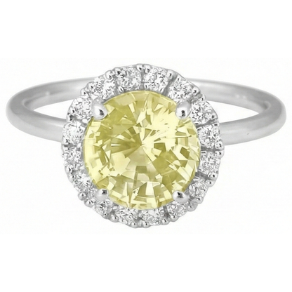 Solitaire With Accents 4 Carats Yellow Sapphire Ring White Gold 14K