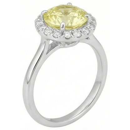 Solitaire With Accents 4 Carats Yellow Sapphire Ring White Gold 14K