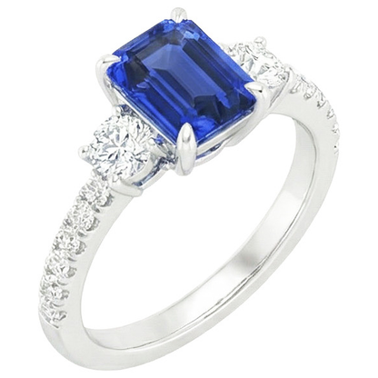Solitaire With Accents Blue Sapphire Ring Emerald & Natural Earth Mined Diamonds 5 Carats