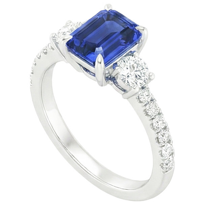 Solitaire With Accents Blue Sapphire Ring Emerald & Natural Earth Mined Diamonds 5 Carats