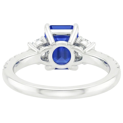 Solitaire With Accents Blue Sapphire Ring Emerald & Natural Earth Mined Diamonds 5 Carats