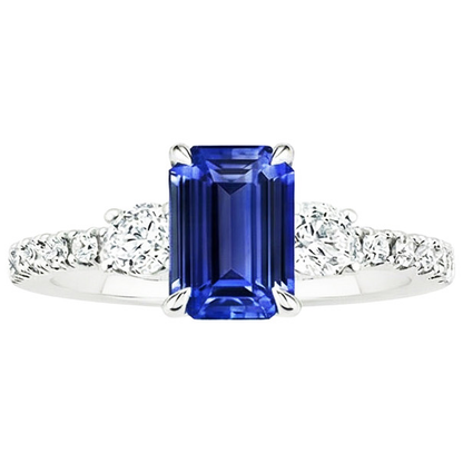 Solitaire With Accents Blue Sapphire Ring Emerald & Natural Earth Mined Diamonds 5 Carats