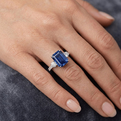 Solitaire With Accents Blue Sapphire Ring Emerald & Natural Earth Mined Diamonds 5 Carats