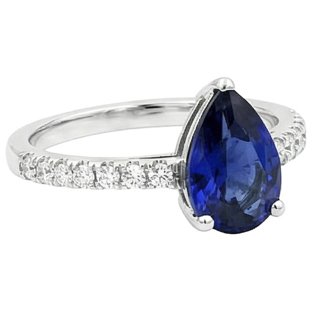 Solitaire With Accents Natural Earth Mined Diamond Ring Sri Lankan Sapphire 2.50 Carats