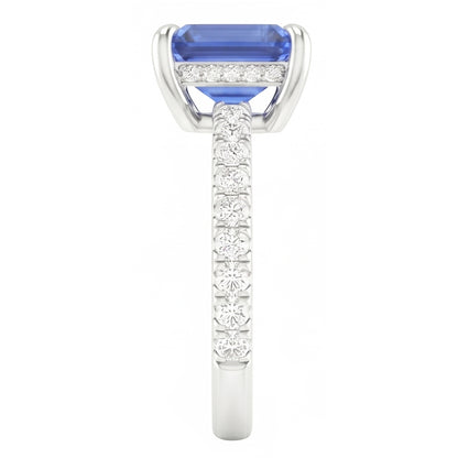 Solitaire With Accents Pave Set Ring Blue Sapphire & Natural Earth Mined Diamonds 3 Carats