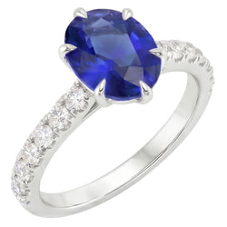 Solitaire With Accents Ring Blue Sapphire & Pave Set Natural Earth Mined Diamond 4 Carats