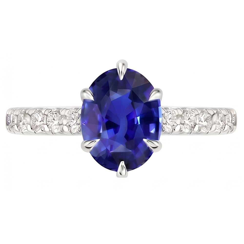 Solitaire With Accents Ring Blue Sapphire & Pave Set Natural Earth Mined Diamond 4 Carats