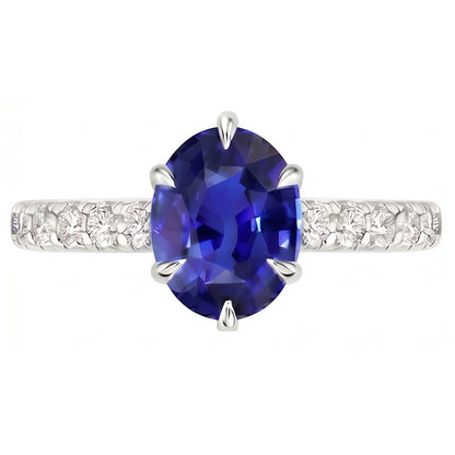 Solitaire With Accents Ring Blue Sapphire & Pave Set Natural Earth Mined Diamond 4 Carats