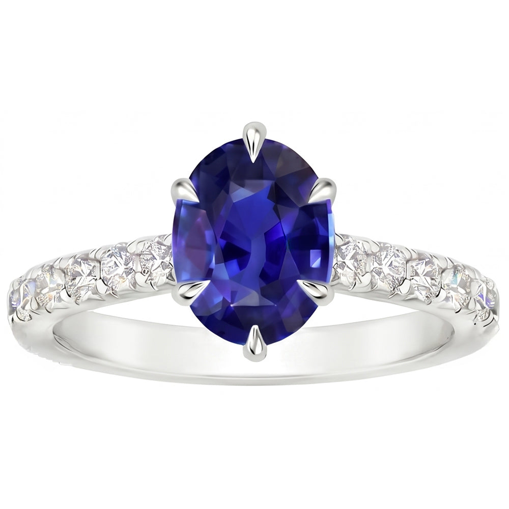 Solitaire With Accents Ring Blue Sapphire & Pave Set Natural Earth Mined Diamond 4 Carats