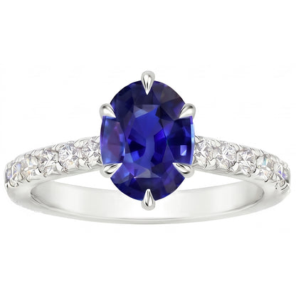 Solitaire With Accents Ring Blue Sapphire & Pave Set Natural Earth Mined Diamond 4 Carats