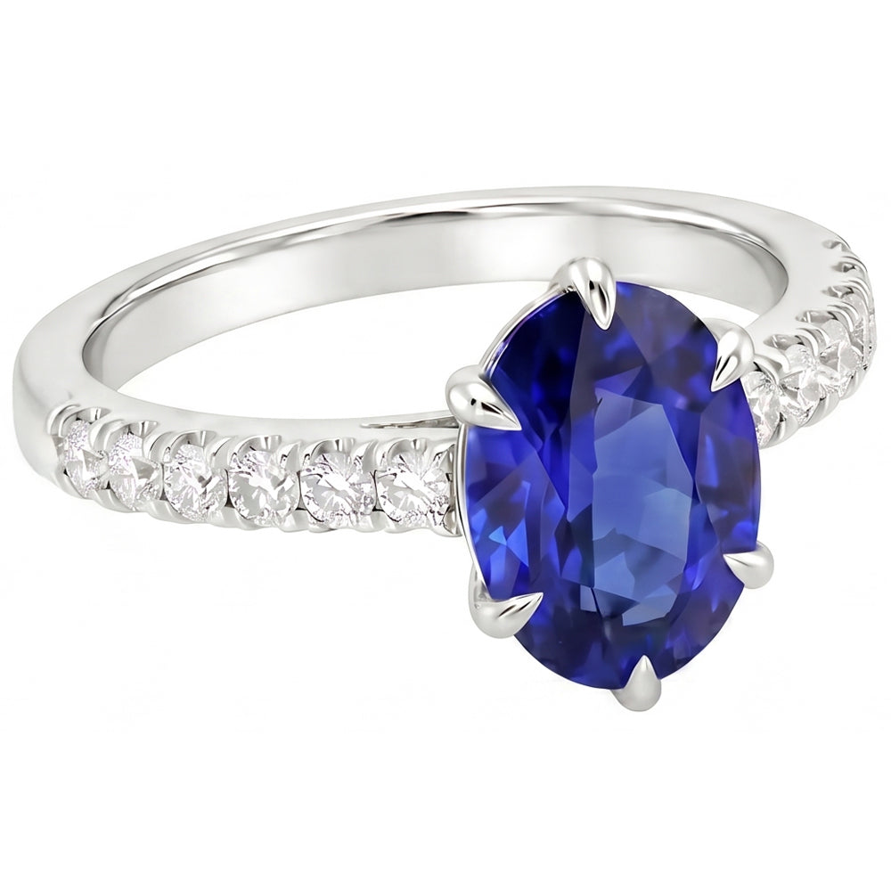 Solitaire With Accents Ring Blue Sapphire & Pave Set Natural Earth Mined Diamond 4 Carats