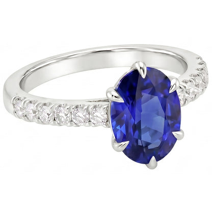Solitaire With Accents Ring Blue Sapphire & Pave Set Natural Earth Mined Diamond 4 Carats