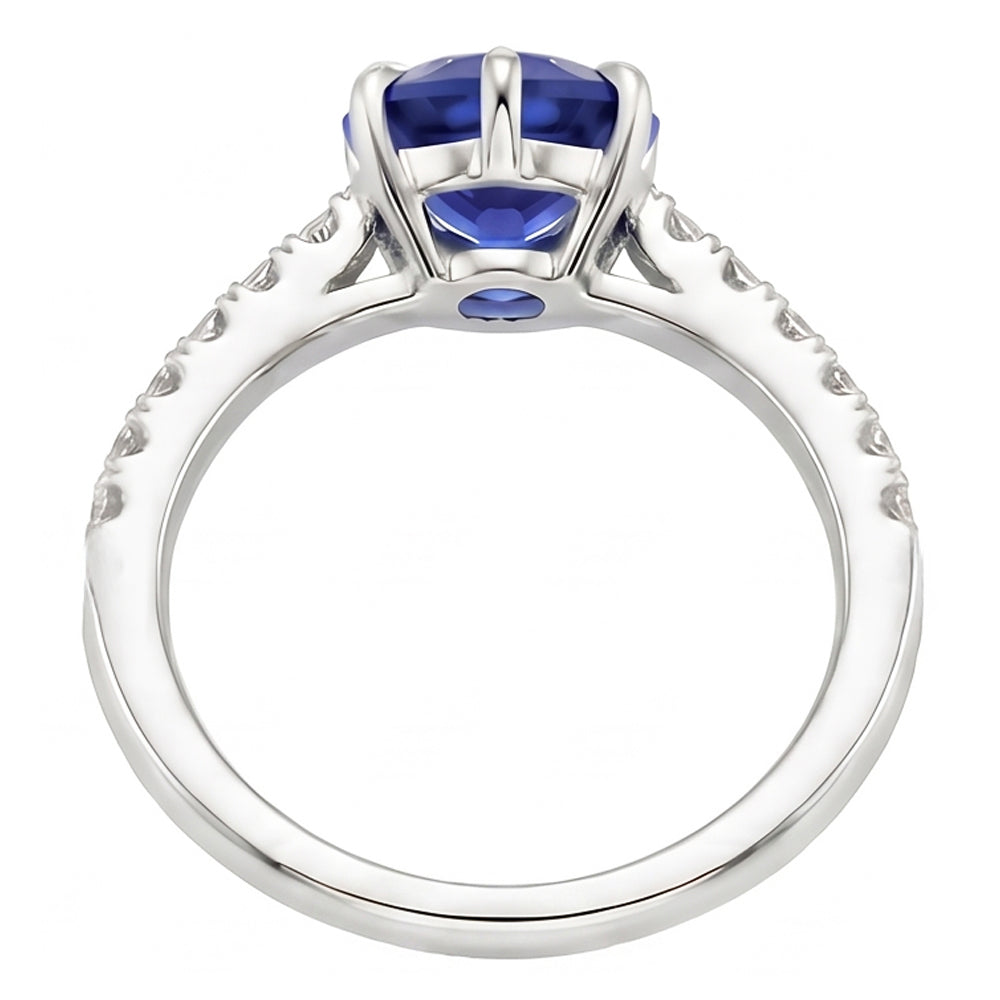 Solitaire With Accents Ring Blue Sapphire & Pave Set Natural Earth Mined Diamond 4 Carats