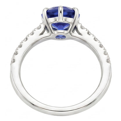 Solitaire With Accents Ring Blue Sapphire & Pave Set Natural Earth Mined Diamond 4 Carats