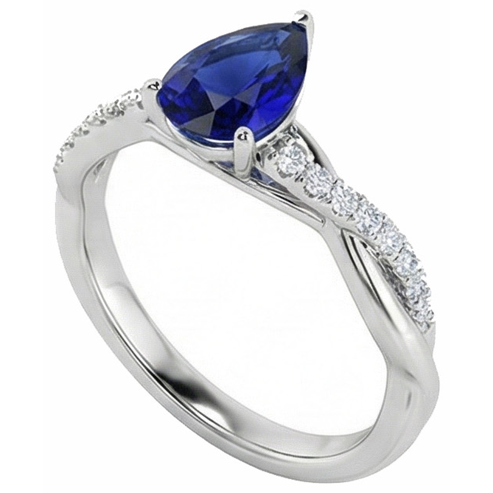 Natural Real ( Not Lab Grown )  Solitaire With Accents Ring Ceylon Sapphire 2.50 Carats Twist Style