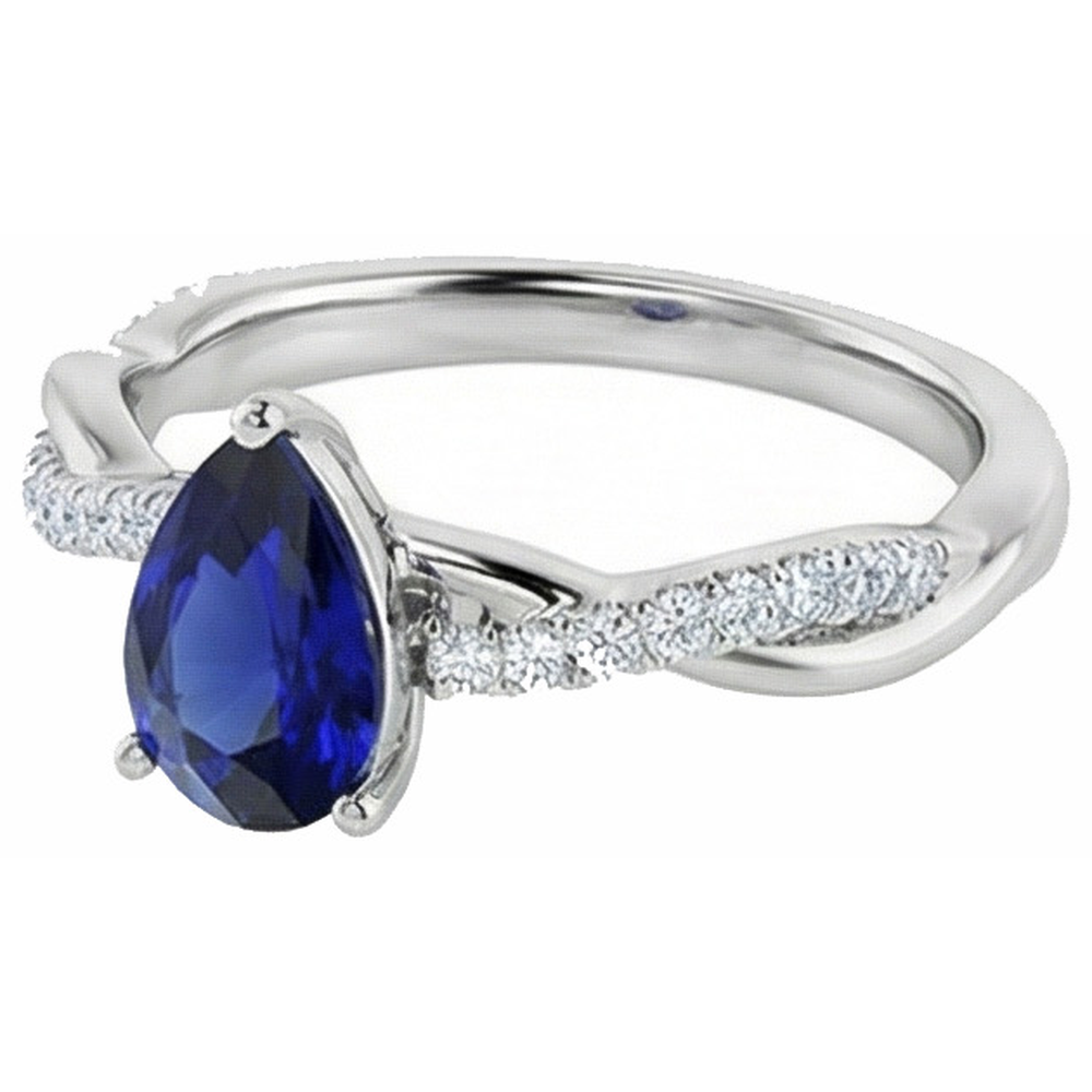 Natural Real ( Not Lab Grown )  Solitaire With Accents Ring Ceylon Sapphire 2.50 Carats Twist Style