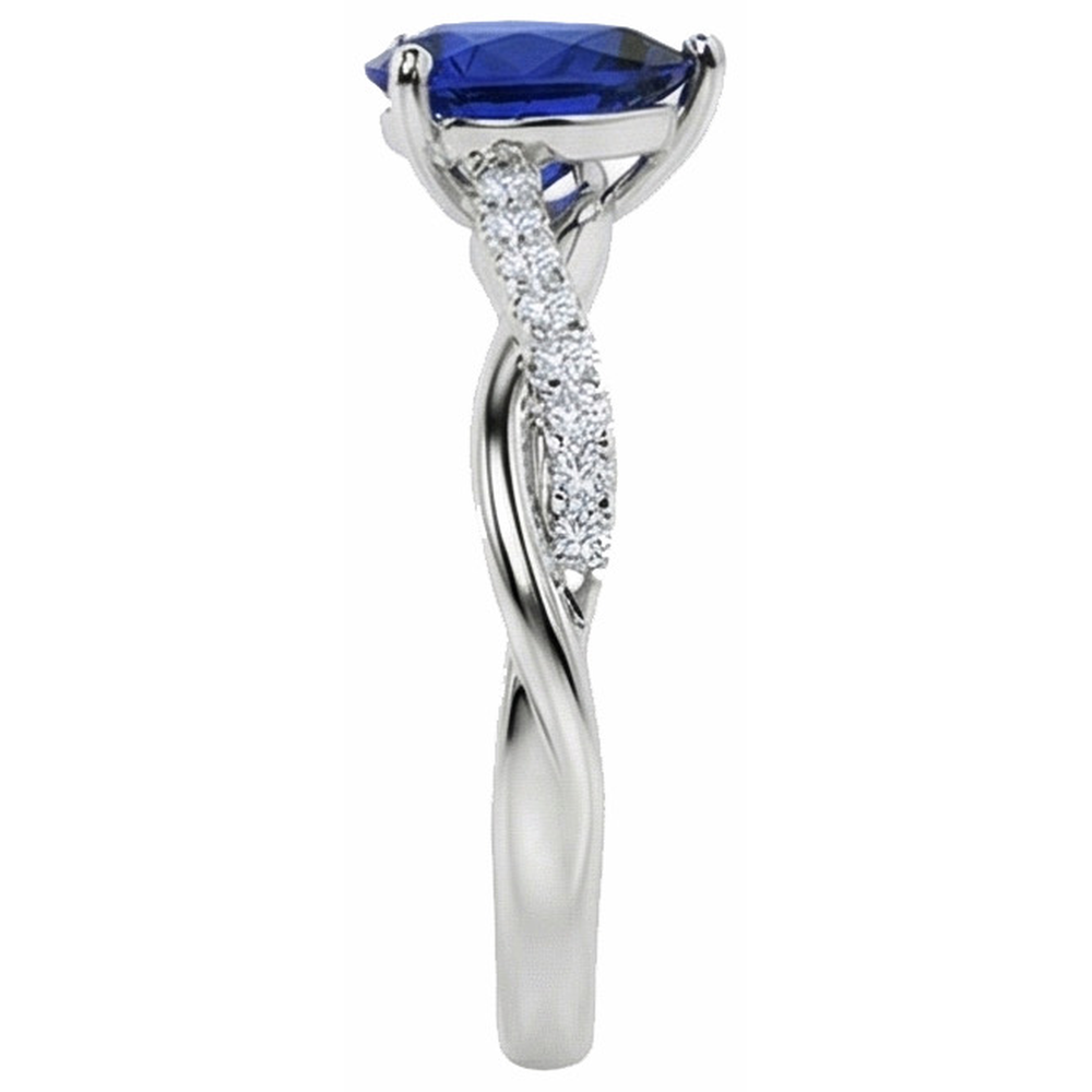 Natural Real ( Not Lab Grown )  Solitaire With Accents Ring Ceylon Sapphire 2.50 Carats Twist Style