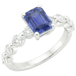 Solitaire With Accents Ring Emerald Ceylon Sapphire & Natural Earth Mined Diamond 4.25 Ct