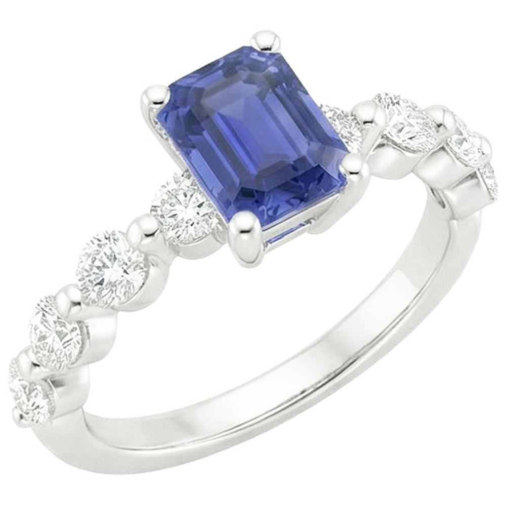 Solitaire With Accents Ring Emerald Ceylon Sapphire & Natural Earth Mined Diamond 4.25 Ct