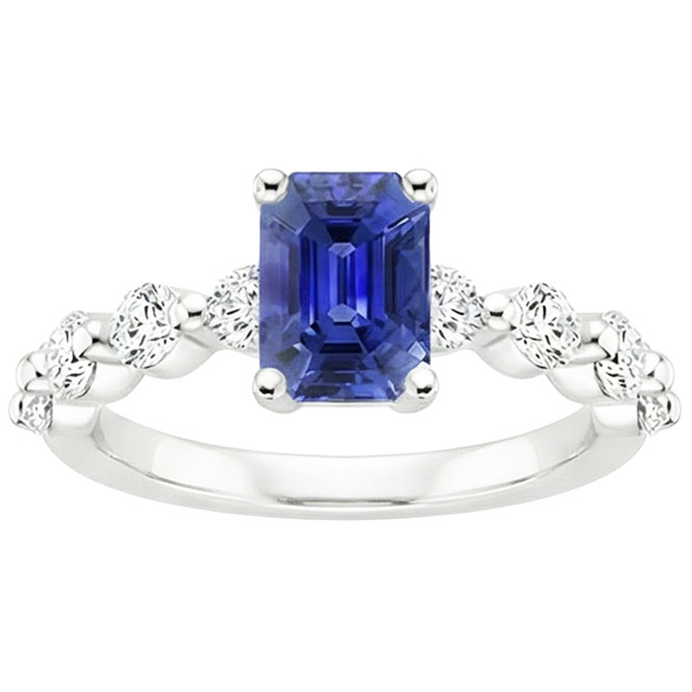 Solitaire With Accents Ring Emerald Ceylon Sapphire & Natural Earth Mined Diamond 4.25 Ct