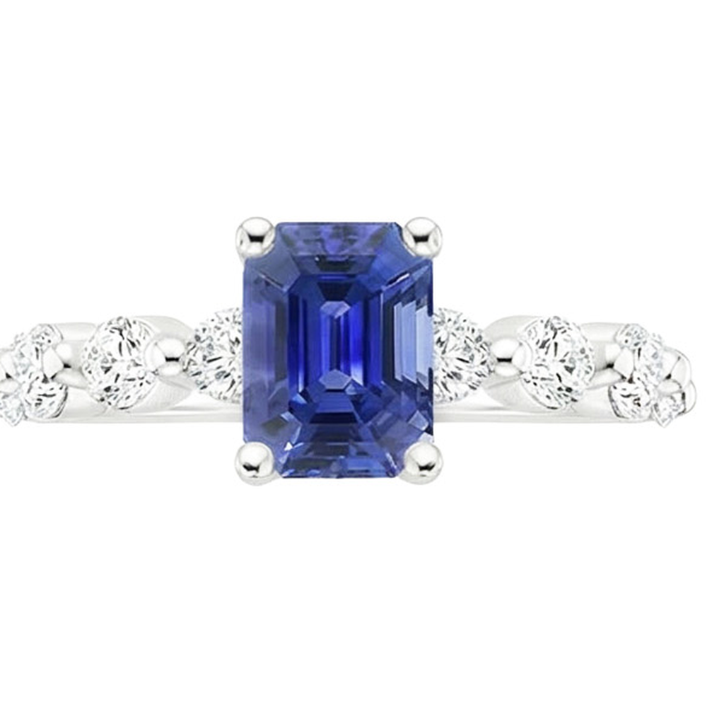Solitaire With Accents Ring Emerald Ceylon Sapphire & Natural Earth Mined Diamond 4.25 Ct