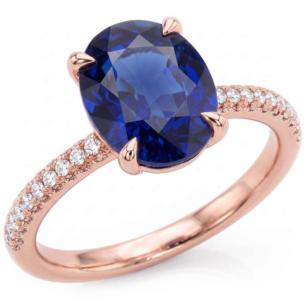 Solitaire With Accents Ring Oval Blue Sapphire & Natural Earth Mined Diamonds 5.50 Carats