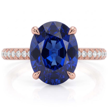 Solitaire With Accents Ring Oval Blue Sapphire & Natural Earth Mined Diamonds 5.50 Carats
