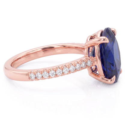 Solitaire With Accents Ring Oval Blue Sapphire & Natural Earth Mined Diamonds 5.50 Carats