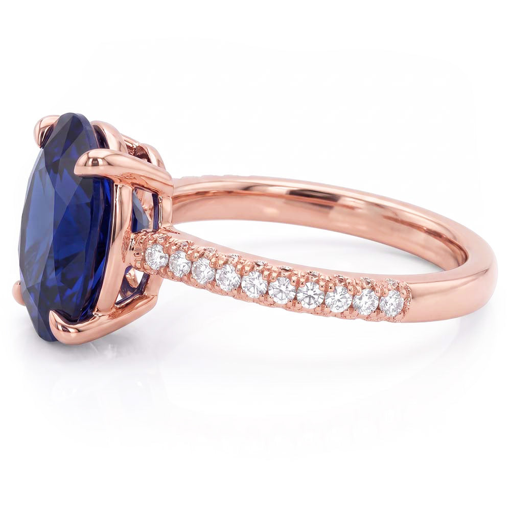 Solitaire With Accents Ring Oval Blue Sapphire & Natural Earth Mined Diamonds 5.50 Carats