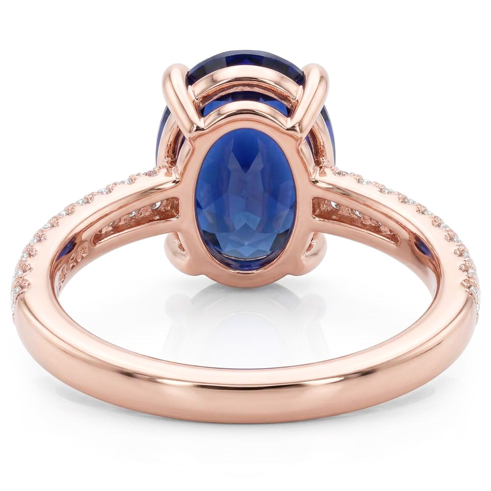 Solitaire With Accents Ring Oval Blue Sapphire & Natural Earth Mined Diamonds 5.50 Carats