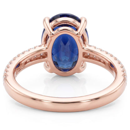 Solitaire With Accents Ring Oval Blue Sapphire & Natural Earth Mined Diamonds 5.50 Carats