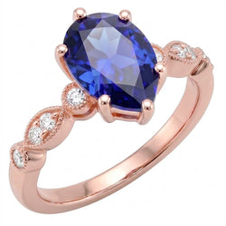 Solitaire With Accents Ring Pear Blue Sapphire & Natural Earth Mined Diamonds 3.50 Carats